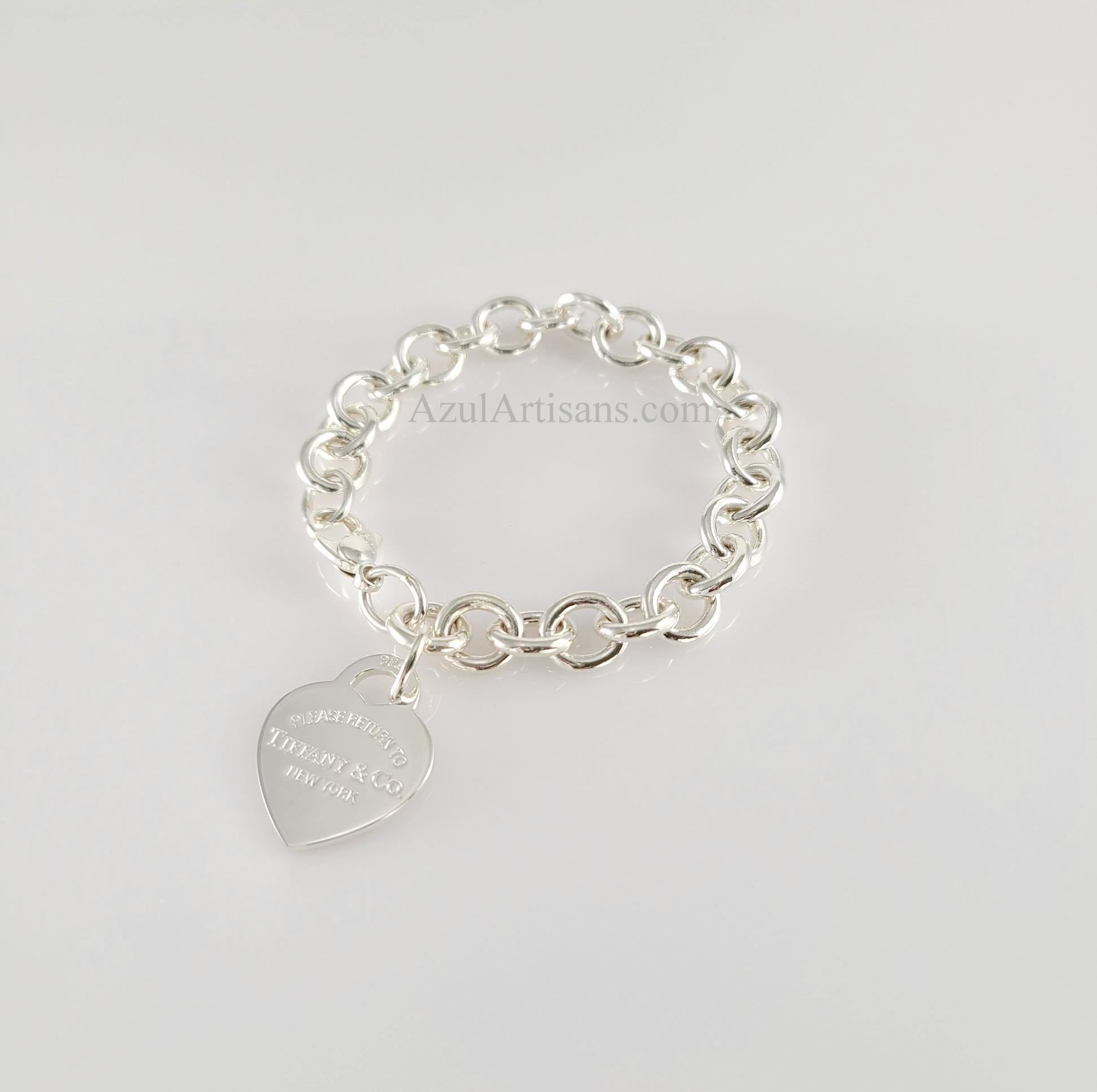 8.5 Tiffany & Co Classic Heart Tag Charm Bracelet in Sterling Silver