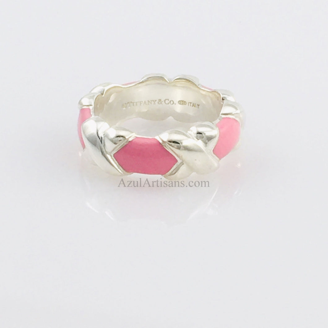 Tiffany & Co. Pink Enamel Wide Signature Ring